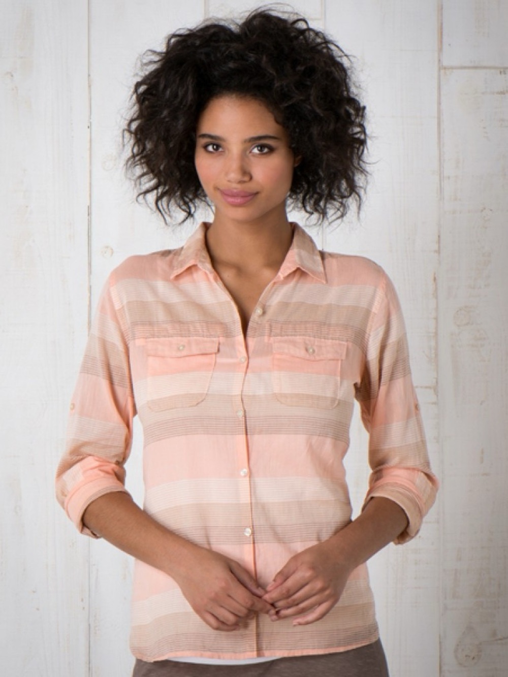 NWT Toad&Co Airbrush Long Sleeve Button Down Shirt Melon Size Small